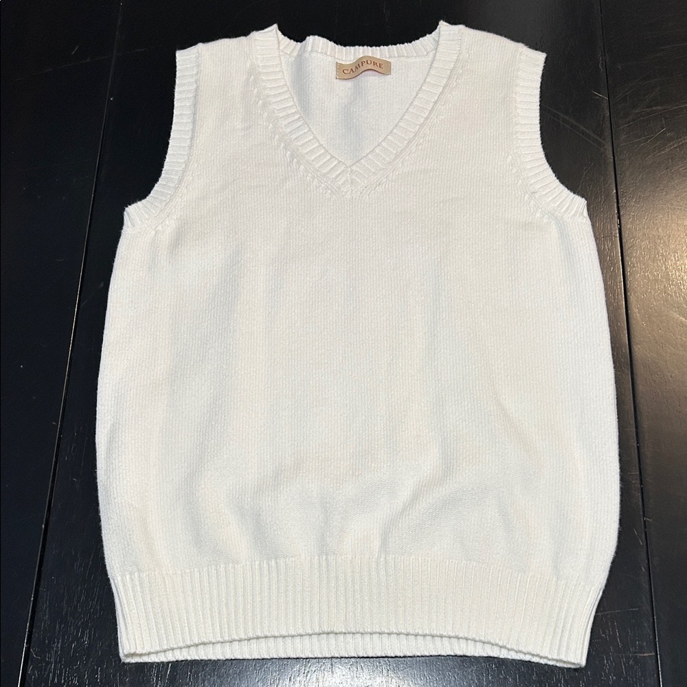 Unisex White 100% cotton V-Neck Sweater Vest